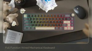 RKR65-PHANTOM-BLUE R65 Mechanical Gaming Keyboard Blue Switch RK ROYAL KLUDGE R65 Wired Mechanical Gaming Keyboard with Volume Knob and QMK & ViA RGB Backlit Programmable Keyboard Gasket Mount with PBT Keycaps