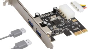 SPB047 PCI-E Expansion Card with 2 USB Ports 5Gbps 2 Port PCI Express Adapter - USB 3.0 x 2 PCI-E Expansion Card Controller with 4-Pin IDE Connector SuperSpeed 5Gbps with UASP - LP4 Power