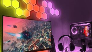 Hexagon LED Lights - DIY RGB Hexagon Wall Decoration Light Panels - USB 5V 2A - APP Remote Control & Manual Remote Control - Music Sync - Gaming Room & Gaming Case  Decoration - 6 Pieces  Hexagon RGB LED Light Panels - Gaming Room Decoration