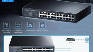 GS1024-EU CUDY 24-Port Gigabit Unmanaged Switch CUDY 24-Port Gigabit Unmanaged Switch - 24 GbE switch with VLAN/Extend functions and Fanless Cooling  -  Default/VLAN/Extend Modes - 250 Meters Transmission - Clients Isolation VLAN