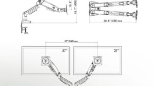 Dual Monitor Desk Mount Stand Gas Spring 360 Degree Full Rotation; Computer Monitor Arm for Two Screens 17" - 27" Inch with 2~9 Kg Load Capacity for Each Display ;  F160 Dual Monitor Mount Stand 17" 27"