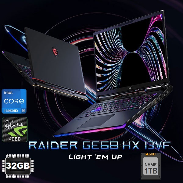 MSI Raider GE68 HX i9-13950H RTX 4060 32GB RAM 9S7-15M211-062 MSI RAIDER GE76 12UE i9-12900H RTX 3060 17 in MSI Raider GE68 HX 13VF Intel® Core™ i9-13950HX | 32GB DDR5 RAM ; 1 TB SSD | RTX™ 4060