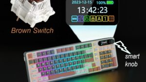 RKS98-CAMPING-BROWN Knob Mechanical Keyboard Brown Switch RK ROYAL KLUDGE RKS98 Mechanical Keyboard w/Smart Display & Knob