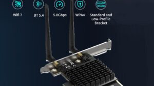 AXA1176 Wifi 7 BE200 PCIe Network Card w 2 Antennas Intel 230078 Wifi 7 BE200 NGW PCIe Wireless Network Card with 2 Antennas & Heatsink