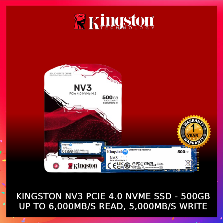 SNV3S/500G NV3 PCIe 4 NVMe SSD 500GB Capacity 5000MBs Kingston’s NV3 PCIe 4.0 NVMe SSD  500GB Capacity - Gen 4x4 NVMe PCIe performance - Up to 5