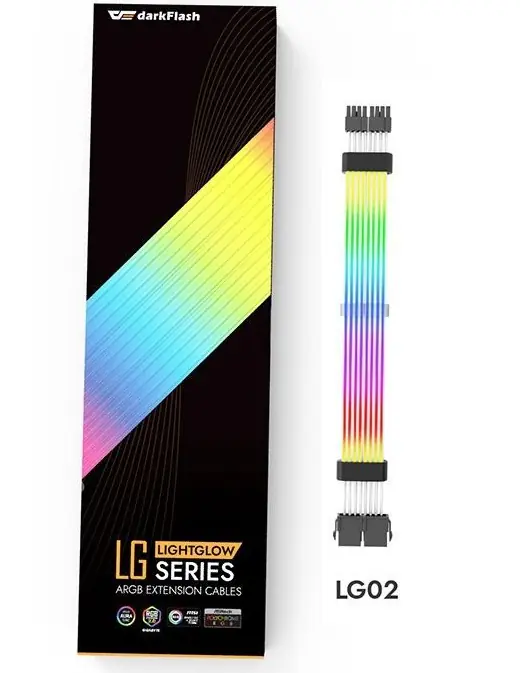 DarkFlash LG02 8 Pin (6+2 PIN x2) - Addressable RGB VGA Power Cable for Dual 8 PIN GPU Connector ; Durable Gelatinous Silicon Clad ; 300V Line Threshold 5V Light ; 345x40x18mm 