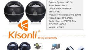 Kisonli S-999 Computer Speakers Bass Stylish USB Speaker - 3.5mm Jack Interface & USB for power -  70-20000 Hz Frequency Range - Two Bubble Speakers - Black Bass Computer Speakers USB Speaker