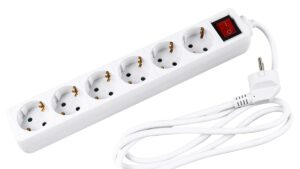 INVO B06S German Electric Power Strip with 6 Outlets -1.8m Cable - 6 WAY -WHITE - for EU plugs Plug Extension Cord socket Holes with child protection