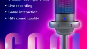 USB Microphone RGB with Stand Colorful Plug & Play Gaming Microphone for PC Computer Live Recording Noise Canceling Condenser Microphone (ME6S