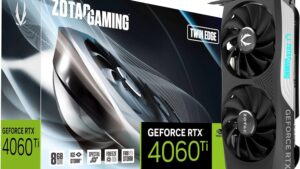 Graphics Coprocessor GeForce RTX 4060 Ti Brand ZOTAC Graphics Ram Size 8 GB GPU Clock Speed 2535 MHz Video Output Interface 3 x DisplayPort 1.4a