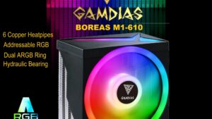 BOREAS-M1-610 GAMDIAS BOREAS M1-610 ARGB CPU Air Cooler GAMDIAS BOREAS M1-610 ARGB CPU Air Cooler with 6 Heat Pipes & 120mm PWM Fan (Up to 180W TDP) - Dual ARGB Ring - Hydraulic Bearing - for Intel LGA1700/1200/115X