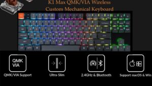 K1M-H3 Keychron K1 Max Gaming Keyboard Brown Switch Keychron K1 Max Ultra-Slim QMK/VIA Bluetooth Wireless/USB Wired Custom Mechanical Keyboard