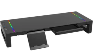 KM50-BLACK RGB Computer Monitor Stand Riser with USB Hub RGB Computer Monitor Stand Riser