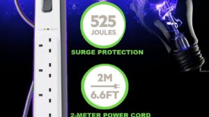 BSV400AF2M belkin 4 Outlet Surge Protection Power Strip belkin 4-outlet Surge Protection Power Strip with 2M Cord - UP TO 525 JOULES PROTECTION - UNEFFECTED BY SPIKES AND FLUCTUATIONS - THREE-LINE AC SAFETY - Damage Resistant Housing - White Grey