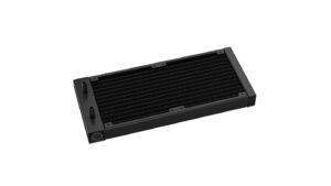 LT520 AIO cooler radiator measures 282*120*27mm with 13 rows of fins and fin density about 24 fins per inch to realize the heat dissipation efficiently with two 120mm DeepCool FK120 fans for better heat dissipation