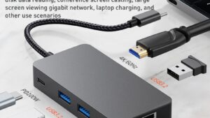 USB HUB Gigabit HDMI 4K 60Hz 6 in 1  USB Type-C to ( USB3.2 + Gigabit Lan Internet + HDTV/HDMI 4K 60Hz ) HUB Adapter & Charging -  BYL-2308 (Dark Gray)