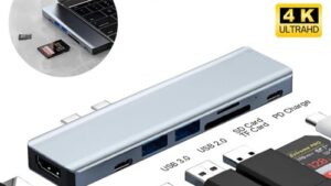 CONVERTER 7 IN 1 DUAL TYPE-C TO PD ; USB3.0 ; USB2.0 ; HDMI ; USB-C ; SD ; TF ; PD Hub Adapter / Dual Type C Aluminum USB Hub For Macbook