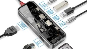 USB-C HDMI Ethernet SD/TF Ports Hub Promate TransHub-Mini 8-in 1 Transparent Ultra-Fast Multiport USB-C Hub with 100W Power Delivery -  USB-C HDMI Ethernet SD/TF Ports Hub