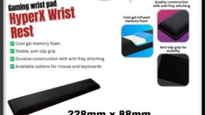 HyperX Wrist Rest - Mouse 228mm x 88mm HyperX Wrist Rest - Mouse 228mm x 88mm – COOL GEL-INFUSED MEMORY FOAM – ANTI-FRAY STITCHING – ANTI-SLIP GRIP -  Black