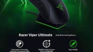 RAZ0103050100R3G1 Razer Viper Ultimate Wireless Gaming Mouse Razer Viper Ultimate Hyperspeed Wireless Gaming Mouse & RGB Charging Dock