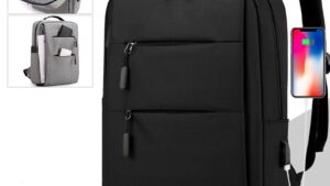 Laptop Backpack - for Tablets & Laptops up to 15.6" - Waterproof - Electronics Protection  - Scratchproof - Travel Friendly - Organized Compartments - USB Charge Port - Slim Casual Business Design - Heavy Duty - 42 x 12 x 30 cm - Black  Black Laptop Backpack Waterproof Electronics Protection