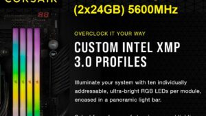 CMH48GX5M2B5600C40 CORSAIR VENGEANCE RGB DDR5 RAM 48GB 5600MHz CORSAIR VENGEANCE RGB DDR5 RAM 48GB (2x24GB) 5600MHz CL40 Intel XMP iCUE Compatible Computer Memory - 1.25V - PC5 44800 - Black - CMH48GX5M2B5600C40