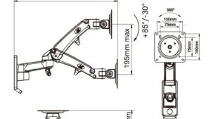 Wall Mount Bracket Dual Arm S320 3-12kg 75x75 100x100 Aluminum Gas Spring -  360 Degree Rotate - Monitor Dual Arm  For 17"-35" LCD Screen Gas Spring Wall Mount for 17"-35" Screen