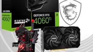 912-V517-062 GeForce RTX 4060 Ti VENTUS 2X BLACK OC 16G MSI GeForce RTX™ 4060 Ti  VENTUS 2X BLACK OC 16G GDDR6 PCI Express 4.0 x8 ATX Video Card - TORX Fan 4.0 - Zero Frozr - Reinforcing Backplate - 2610 MHz  Boost Clock -DisplayPort x 3 (v1.4a) - BLACK