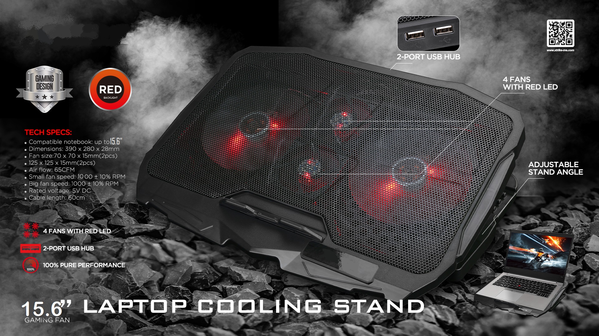 Laptop Cooler 4 Red LED Fan 2 USB Ports Laptop Cooler Red LED Light 4 Quiet Laptop Cooling Fan 2 USB Ports Lap Desk Air Cooling Pad