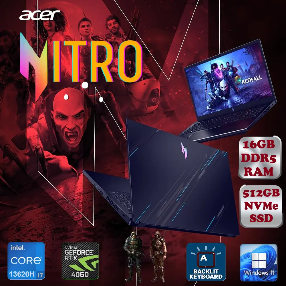 61cbZ6w8.webp ANV15-51-789J Acer Nitro V 15 Core i7 16GB DDR5 RAM RTX 4060 Acer Nitro V 15 ANV15-51 Intel® Core™ i7-13620H