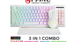MARVO CM310 White Combo: 3-in-1 Gaming Combo | Membrane Keyboard, RGB Lighting, 25 Anti-Ghosting Keys | 7-Button Gaming Mouse, Adjustable DPI | Non-Slip Mouse Pad