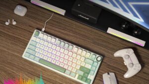 RKR75-SKYCYAN-SLIVER R75 TKL Mechanical Keyboard Silver Switch RK ROYAL KLUDGE R75 Mechanical Keyboard Wired with Volumn Knob 75% TKL Custom Gaming Keyboard Gasket Mount RGB Backlit with Software MDA Profile Hot Swappable  Silver Switch Pro PBT Keycaps