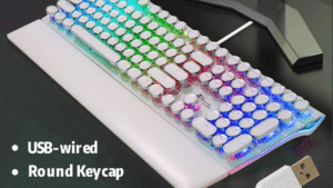 Royal Kludge 108-Key RGB Mechanical Keyboard | Wired | Steampunk Retro Typewriter Style | Detachable Wrist Rest | Anti-Ghosting | Metal Panel | PC/Mac/Linux | Red Switch