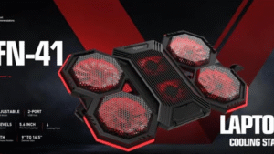 FN-41 ATLAS 41 Laptop Cooling Stand | 6 Red LED Quiet Fans | 2400-2600 RPM | Adjustable Stand | Dual USB Hub | Extra Phone Holder | Supports 9”-16.5” Laptops | 65 CFM Airflow