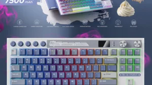 RK-M87-OCEAN-CREAM ROYAL KLUDGE RK M87 88KEYS / CREAM SWITCH / OCEAN BLUE RGB TRI-MODE SWAPPABLE KEYBOARD RK ROYAL KLUDGE  RK M87 88-Key Wireless Gaming Keyboard with LCD Screen and Dual Knob