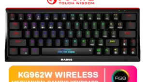 MARVO KG962W Wired & 2.4G & BT Three Modes 63 Keys Mechanical Keyboard | RGB Backlight with 12 Modes, Blue/Red Switches, Full Anti-Ghosting, Detachable Type-C Cable