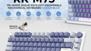 ROYAL KLUDGE RKM75 81-Key Ocean Blue Gaming Mechanical Keyboard with Brown Switches
