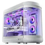 ASIAHORSE Perseus Mid Tower ATX Case – Dual-Chamber Design, Panoramic Curved Glass, Type-C I/O, 360mm Water Cooling Support, 9 Fan Slots, Robust SPCC Steel Frame, White - Image 2