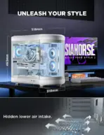 ASIAHORSE Perseus Mid Tower ATX Case – Dual-Chamber Design, Panoramic Curved Glass, Type-C I/O, 360mm Water Cooling Support, 9 Fan Slots, Robust SPCC Steel Frame, White - Image 4