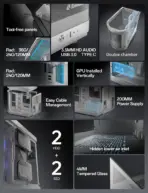 ASIAHORSE Perseus Mid Tower ATX Case – Dual-Chamber Design, Panoramic Curved Glass, Type-C I/O, 360mm Water Cooling Support, 9 Fan Slots, Robust SPCC Steel Frame, White - Image 6