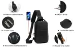 Chest Bag Casual for 7.9 inch iPad , Practical Anti-theft Safety Crossbody Style , USB Port , Water-resistant , Multifunctional Pocket Sling Bag - Heavy Duty - GREEN & GREY - Image 6