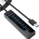 7-Port USB 3.0 Hub - USB Data Hub USB Splitter 7x USB 3.0 Hub with Long Cable 120 cm for Laptop, PC, MacBook, Mac Pro, Mac Mini, iMac, Surface Pro and More USB Devices