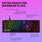 HyperX Alloy Origins 65 Gaming Keyboard – Aqua Tactile Switches, 65% Compact Aluminum Frame, RGB Backlit PBT Keycaps, Detachable USB-C, Anti-Ghosting & NGENUITY Control | BLACK ~ 56R64AA#ABA - Image 7