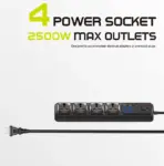 12 IN 1 US Power Strip MOXOM ST16 -  4 SLOTS+7 USB+ TYPE C 20W - 2 METERS CORD - Child Safety Shutters - Air Circuit-breaker - Overload Protection - PD20W QC18W - 2500W Max Outlets | BLACK - Image 2
