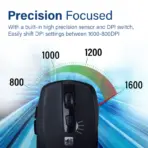 Promate Breeze Silent Wireless Mouse | 90 % Noise-Free Clicks, 800-1600 DPI KA8 Sensor, 10 m 2.4 GHz Range, AA Battery Efficient | Ergonomic Matte Anti-Slip Design for Mac/Windows - Black - Image 6