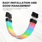 ASIAHORSE 18AWG GPU ARGB Extension Cable – Dual 8-Pin PCIe Strimer, 300mm, 54 LEDs, 5V 3-Pin Sync, Silicone + Sleeved Design, AURA Sync Compatible – Black - Image 4