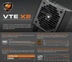 Cougar VTE X2 850W PSU – 80 Plus Bronze Efficiency, ATX 3.1 Power, PCIe 5.1 & 12V-2x6 Ready, DC-To-DC Stability, 120mm Silent Fan, Single 12V Rail, Full Protections, Non-Modular Design - Image 2