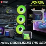 MSI MAG CORELIQUID A15 360 - AIO ARGB CPU Liquid Cooler - 360mm Radiator - LGA 1851 Ready - Triple 120mm ARGB PWM Rifle Bearing Fans - AMD and INTEL SOCKET COMPATIBLE - CycloBlade Low Noise - Pre-installed UNI Bracket (1700/1851/AM4/AM5) |  Black
