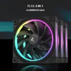 DeepCool FL12-3 IN 1 ARGB PWM Fan Kit, 120mm x3, 500–2150 RPM, 55 CFM, ≤32 dB, Fluid Dynamic Bearing, 36 Gen2 LEDs, PBT Frame, 8-Pin Daisy Chain, Anti-Vibration Pads | BLACK - Image 2