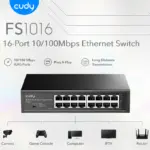 CUDY FS1016 16-Port 10/100 Mbps Ethernet Switch | VLAN & Extend Mode up to 250m | Metal Casing | 3.2Gbps Capacity | Rackmount | Power Saving | Plug & Play